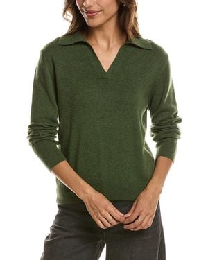 Forte Split Neck 100% Cashmere Polo Jumper - Green