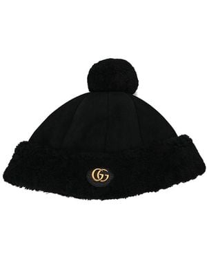 Gucci Merino Wool Double G Dana Pom Pom Hat M (authentic Pre-loved) - Black