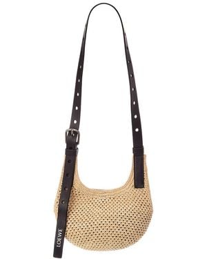 Loewe Logo Raffia & Leather Shoulder Bag - Natural