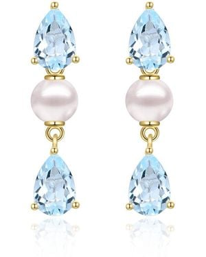 Kai Fine Jewelry 14K 1.60 Ct. Tw. Aquamarine & 4Mm Pearl Drop Earrings - Blue