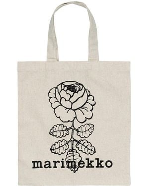 Marimekko Vankka Vihkiruusu Placement Shopper Tote - White