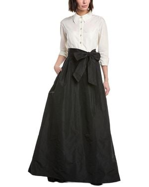 Teri Jon Solid Elbow Sleeve Maxi Dress - Black