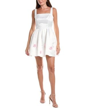 Rene Ruiz Ruffle Sleeve Midi Faille Dress - White