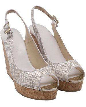 Jimmy Choo Raffia Slingback Peep Toe Wedges Sandal (authentic Pre- Loved) - Natural