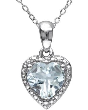 Rina Limor Silver 1.50 Ct. Tw. Aquamarine Heart Halo Pendant Chain Pendant Necklace - Metallic