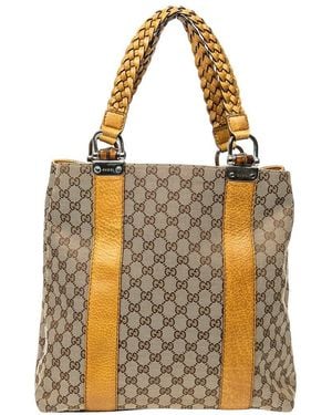 Gucci Yellow & Beige Monogrammed Canvas Vertical Bamboo Bar Shopper Tote (authentic Pre-loved) - Metallic