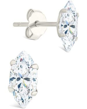 Sterling Forever Silver Cz Marquise Cut Prong Set Stud Earrings - White