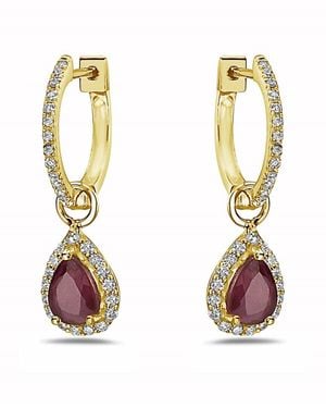 Forever Creations USA Inc. Signature Collection 14K 1.70 Ct. Tw. Diamond & Ruby Mini Huggie Hoops - Metallic