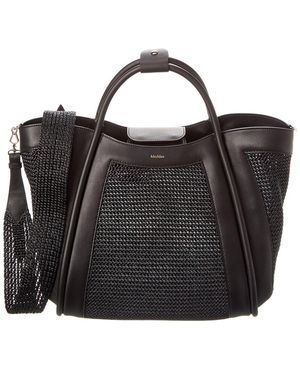 Max Mara Marinmm Straw & Leather Tote - Black