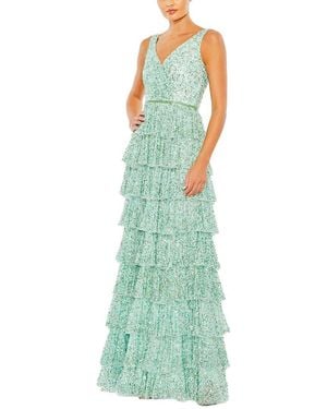 Mac Duggal Ruffle Tiered Sleeve Gown - Green