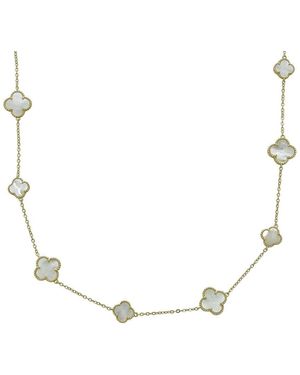 Belpearl Silver Pearl Cz Clover Necklace - Metallic