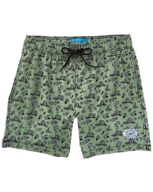 Beach Bros Geo Floral Leaf Swim Trunk - Green
