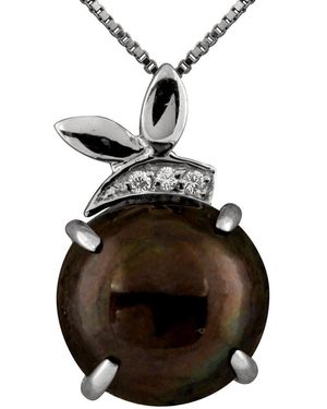Splendid 10-11Mm Pearl Cz Pendant - Black