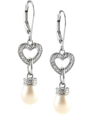 Pearls 0.03 Ct. Tw. Diamond 7Mm Pearl Drop Earrings - White