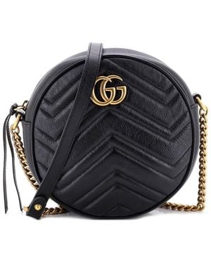 Gucci Matelasse Leather Gg Marmont Round Shoulder Bag Mini (Authentic Pre-Loved) - Black