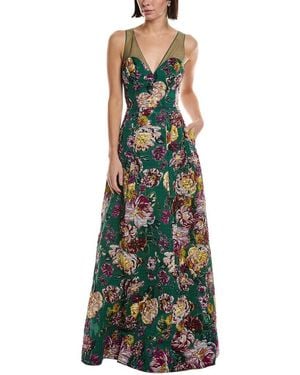 Marchesa Jacquard Gown - Green