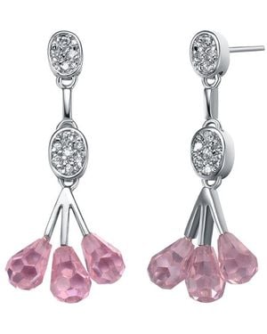 Genevive Jewelry Silver Cz Drop Earrings - Pink