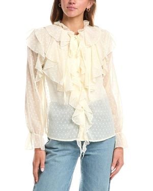 REVERIEE Clip Dot Ruffle Blouse - White