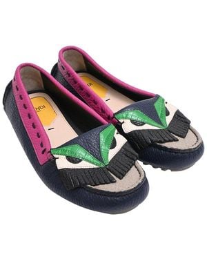 Fendi Leather Monster Bugs Driver Loafer (Authentic Pre-Loved) - Blue
