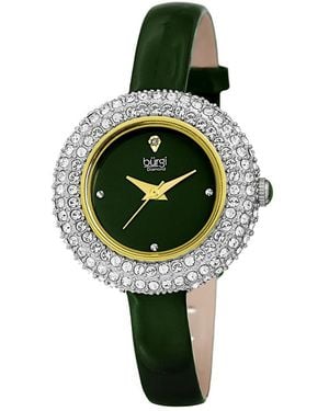 Burgi Burgi Swaroski Encrusted & Diamond Marker Watch - Green