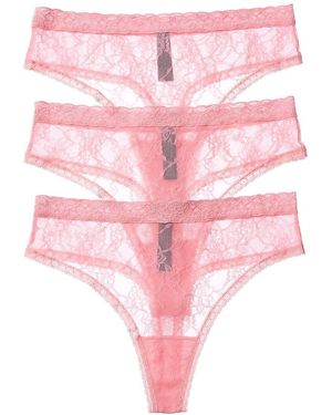 Natori 3Pk Bliss Allure One Size Lace Thong - Pink