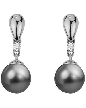 Pearls 14K Diamond .06 Ct. & 8Mm Tahitian Pearl Drop Earrings - White