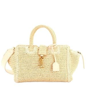 Saint Laurent Straw Monogram Cabas Downtown Baby (Authentic Pre-Loved) - Metallic