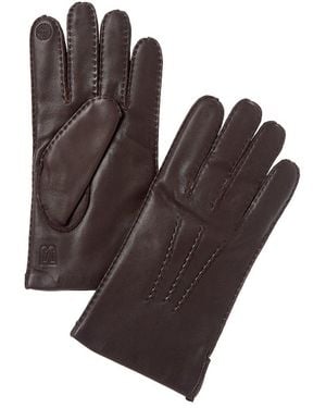 Bruno Magli Wool-Trim Leather Gloves - Brown