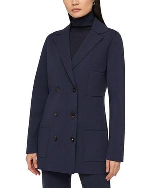 Lafayette 148 New York Plus Double Breasted Knit Wool & Cashmere-Blend Jacket - Blue