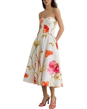 Reiss Penelope Floral Bustier Midi Dress With Stretch - White