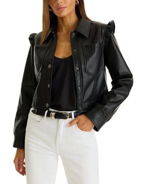 The Noli Shop Chantal Ruffle Sleeve Leather Jacket - Black
