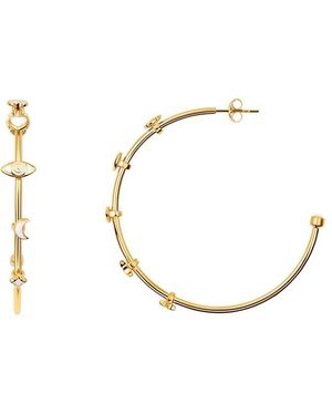Karma and Luck Plated Cz Hoop Earrings - Metallic