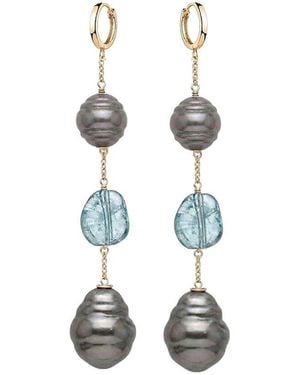 Liv Oliver 18K Plated 3.05 Ct. Tw. Aquamarine Quartz & 46307Mm Pearl Earrings - White
