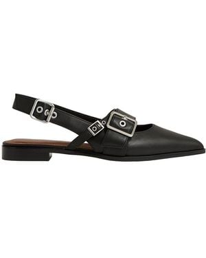 Reiss Lois Flat Buckle Leather Mule - Black