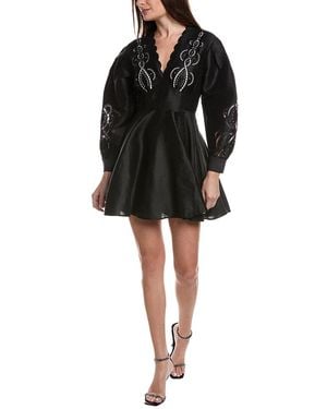 Maje Woven Linen-Blend Mini Dress - Black