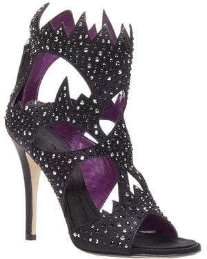 Giuseppe Zanotti Satin Crystal Satin Leather Lined Cutout Sandals Heel (authentic Pre-loved) - Black