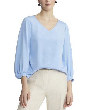 Lafayette 148 New York Lantern Sleeve V-Neck Silk-Blend Blouse - Blue