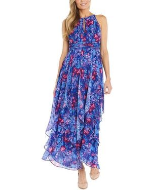 R & M Richards Printed Chiffon Halter Dress - Blue
