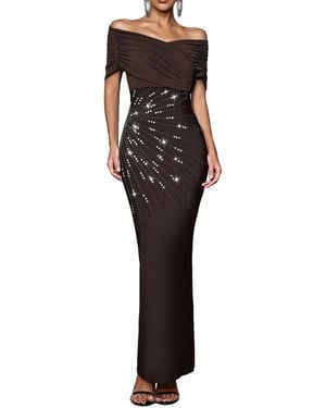 Dilireba Off Shoulder Embellished Maxi Dress - Black