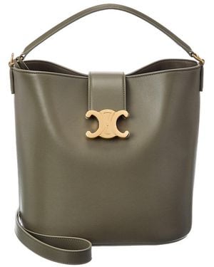 Celine Louise Medium Leather Bucket Bag - Green