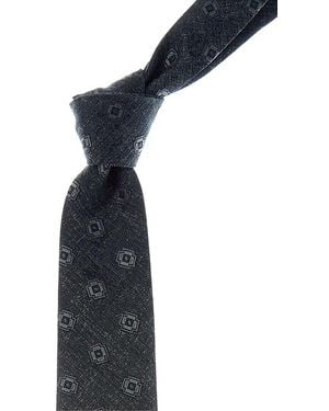 Canali Green Shapes/solid Reversible Silk Tie - Blue