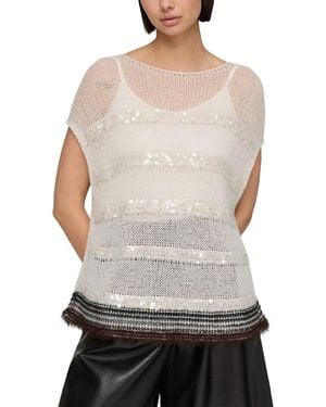 Lafayette 148 New York Metallic Stripe Bateau Neck Top - Grey
