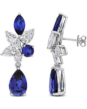 Lab Grown Gemstones Created Forever 18K 16.98 Ct. Tw. Lab-Grown Diamond & Lab-Grown Sapphire Drop Earrings - Blue
