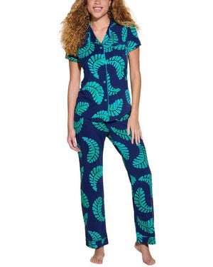Cosabella Bella Printed Top & Pant Pj Set - Blue