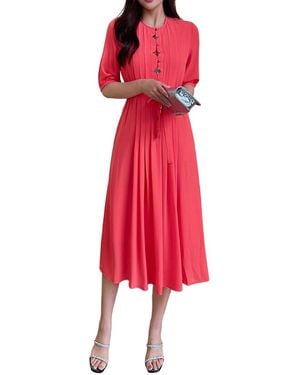 BURRYCO Short Sleeve Midi Dress - Red
