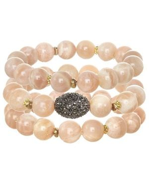 Rachel Reinhardt Jewelry Peach Moonstone Crystal Fireball Stretch Bracelet - Natural