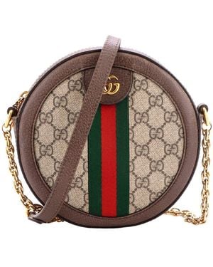 Gucci Gg Coated Canvas Ophidia Round Shoulder Bag Mini (Authentic Pre- Loved) - Brown