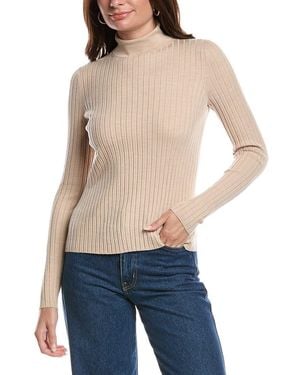 Lafayette 148 New York Ribbed Split Stand Collar Wool-Blend Jumper - Blue