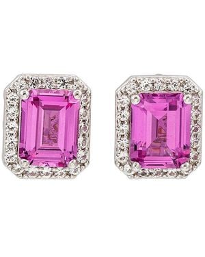 Suzy Levian Silver 0.02 Ct. Tw. Diamond & Sapphire Studs - Pink