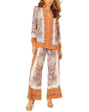 Hale Bob Ramona Silk Button Down Top - Orange